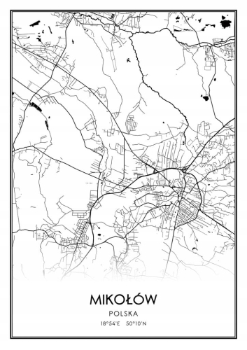 Mapa czarno biała Plakat Mikołów