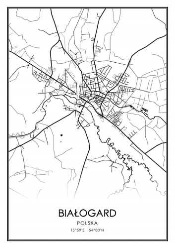 Mapa czarno biała Plakat Białogard