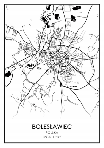 Mapa czarno biała Plakat Bolesławiec