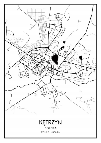Mapa czarno biała Plakat Kętrzyn