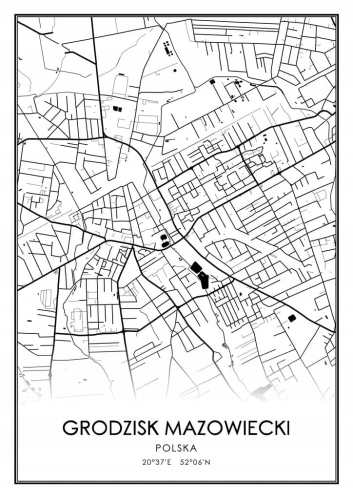 Mapa czarno biała Plakat Grodzisk Maz.