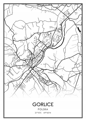 Mapa czarno biała Plakat Gorlice