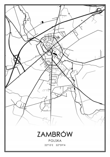 Mapa czarno biała Plakat Zambrów