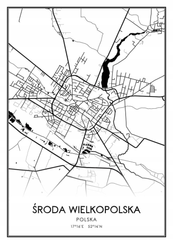 Mapa czarno biała Plakat Środa Wlkp. 