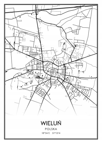 Mapa czarno biała Plakat Wieluń