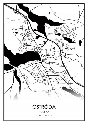 Mapa czarno biała Plakat Ostróda