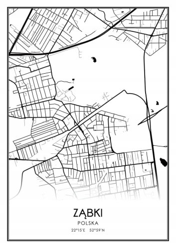 Mapa czarno biała Plakat Ząbki