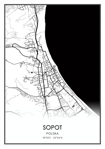 Mapa czarno biała Plakat Sopot