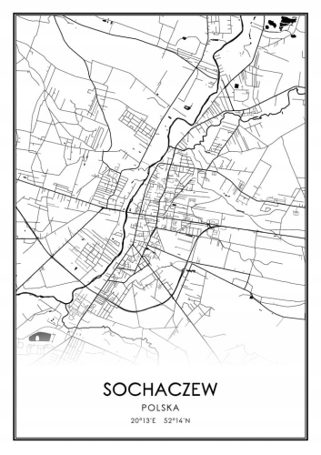 Mapa czarno biała Plakat Sochaczew