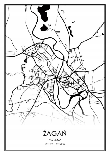 Mapa czarno biała Plakat Żagań