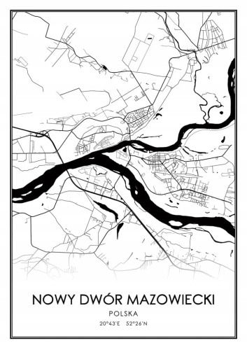 Mapa czarno biała Plakat Nowy Dwór