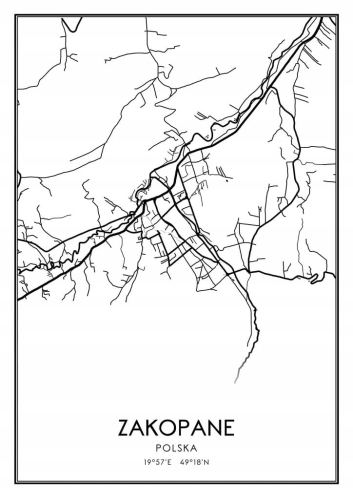 Mapa czarno biała Plakat Zakopane 