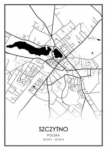 Mapa czarno biała Plakat Szczytno