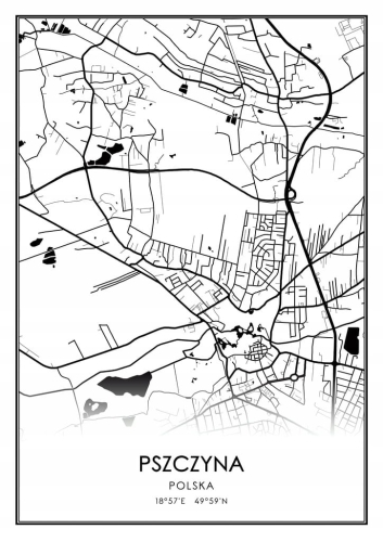 Mapa czarno biała Plakat Pszczyna