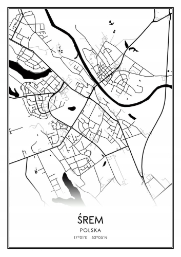 Mapa czarno biała Plakat Śrem