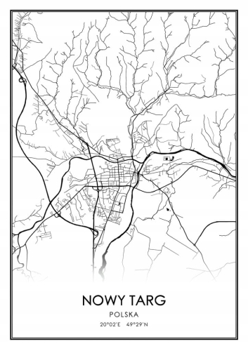 Mapa czarno biała Plakat Nowy Targ