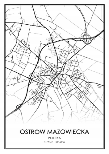 Mapa czarno biała Plakat Ostrów Maz. 