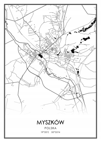 Mapa czarno biała Plakat Myszków
