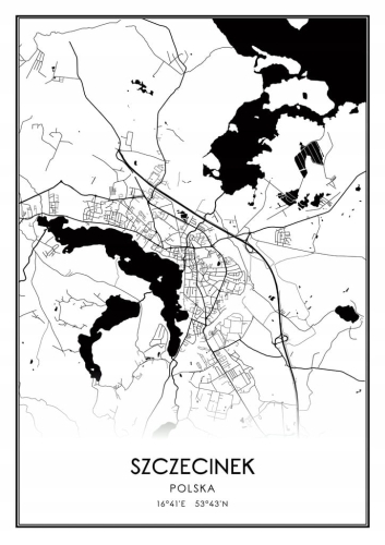 Mapa czarno biała Plakat Szczecinek