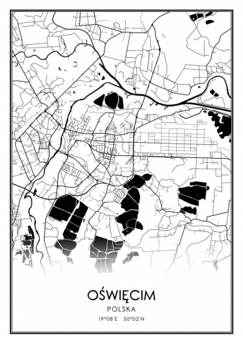 Mapa czarno biała Plakat Oświęcim