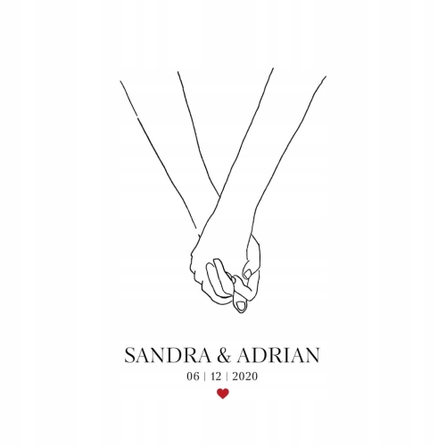 Personalizowany plakat Line Art Dłonie Love 