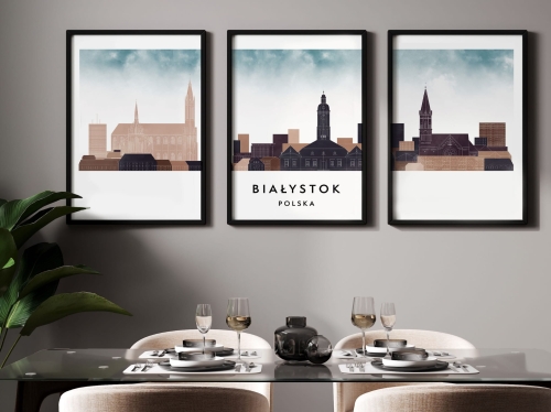 Plakat skylines TRYPTYK Białystok w stylu Watercolor/ Akwarelowym  