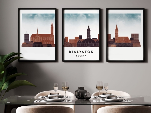Plakat skylines TRYPTYK Białystok w stylu Watercolor/ Akwarelowym 
