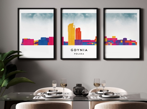 Plakat skylines TRYPTYK Gdynia w stylu Watercolor/ Akwarelowym