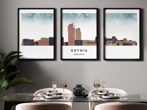 Plakat skylines TRYPTYK Gdynia w stylu Watercolor/ Akwarelowym
