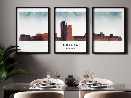 Plakat skylines TRYPTYK Gdynia w stylu Watercolor/ Akwarelowym
