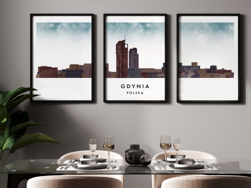 Plakat skylines TRYPTYK Gdynia w stylu Watercolor/ Akwarelowym
