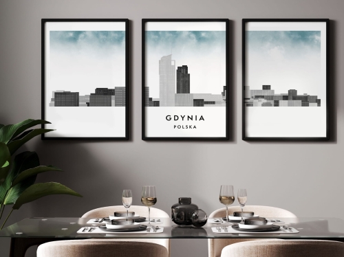Plakat skylines TRYPTYK Gdynia w stylu Watercolor/ Akwarelowym