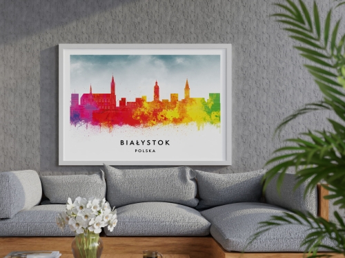 Plakat do salonu skylines Białystok w stylu Watercolor/ Akwarelowym