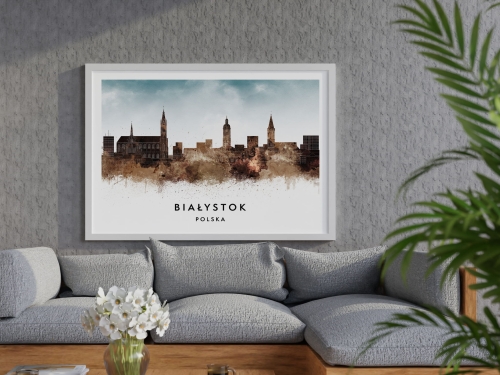Plakat do salonu skylines Białystok w stylu Watercolor/ Akwarelowym     