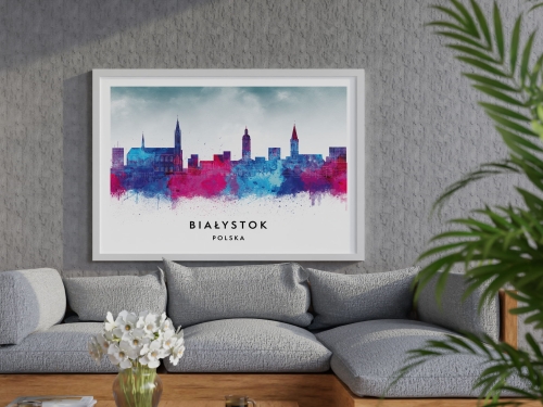 Plakat do salonu skylines Białystok w stylu Watercolor/ Akwarelowym     