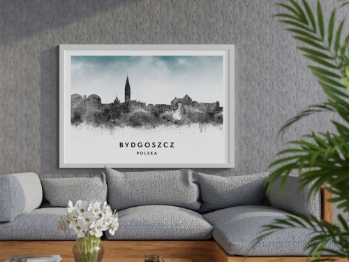 Plakat do salonu skylines Bydgoszcz w stylu Watercolor/ Akwarelowym 