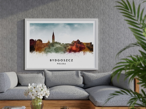 Plakat do salonu skylines Bydgoszcz w stylu Watercolor/ Akwarelowym 