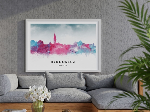 Plakat do salonu skylines Bydgoszcz w stylu Watercolor/ Akwarelowym 