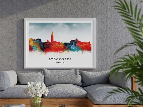Plakat do salonu skylines Bydgoszcz w stylu Watercolor/ Akwarelowym 