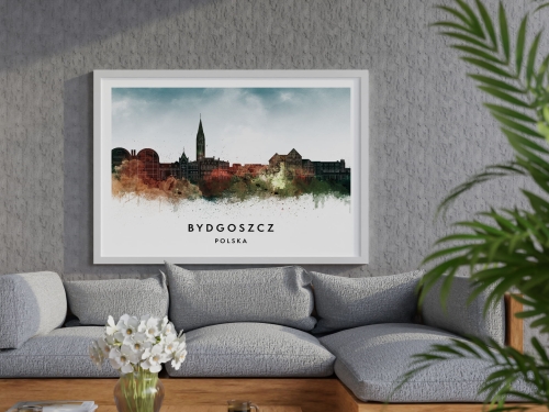 Plakat do salonu skylines Bydgoszcz w stylu Watercolor/ Akwarelowym 