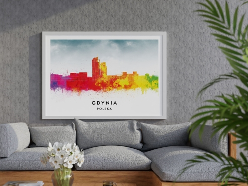 Plakat do salonu skylines Gdynia w stylu Watercolor/ Akwarelowym  
