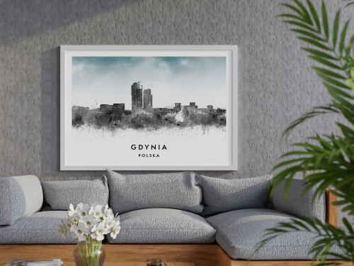 Plakat do salonu skylines Gdynia w stylu Watercolor/ Akwarelowym  