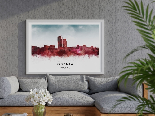Plakat do salonu skylines Gdynia w stylu Watercolor/ Akwarelowym  