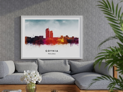 Plakat do salonu skylines Gdynia w stylu Watercolor/ Akwarelowym  