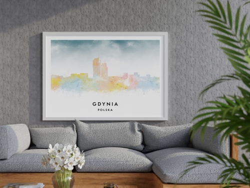Plakat do salonu skylines Gdynia w stylu Watercolor/ Akwarelowym  