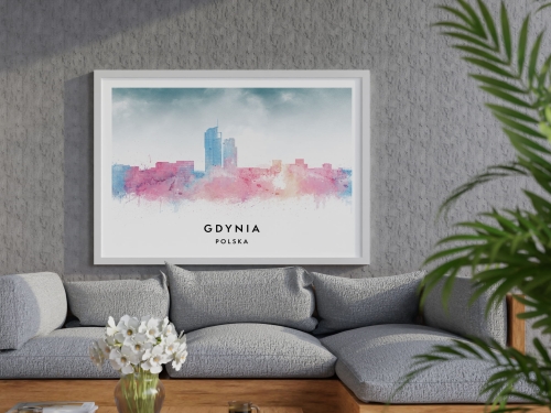 Plakat do salonu skylines Gdynia w stylu Watercolor/ Akwarelowym  