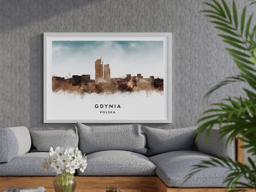 Plakat do salonu skylines Gdynia w stylu Watercolor/ Akwarelowym  