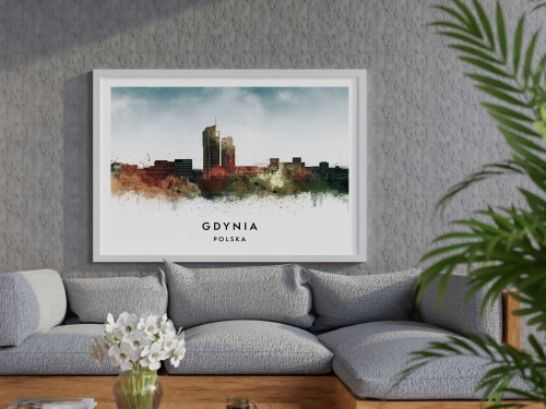 Plakat do salonu skylines Gdynia w stylu Watercolor/ Akwarelowym 