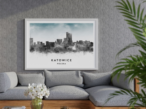 Plakat do salonu skylines Katowice w stylu Watercolor/ Akwarelowym 