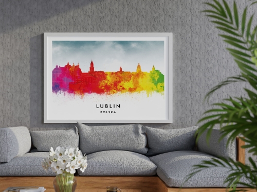 Plakat do salonu skylines Lublin w stylu Watercolor/ Akwarelowym  
